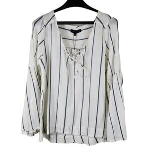 Sanctuary Women White Blue Strip Peasant Blouse S NWT